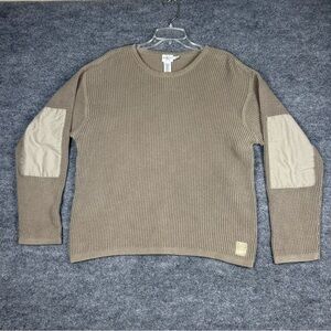 Calvin Klein Jeans XL Waffle Knit Elbow Patch Sweater Taupe Cotton